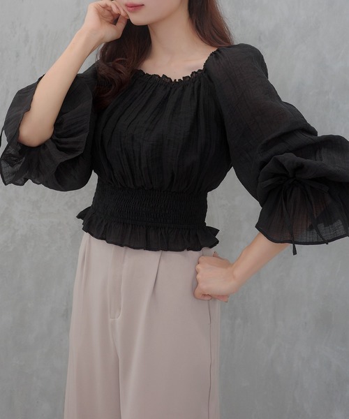 セール】2way袖リボンスクエアネックブラウス（シャツ/ブラウス