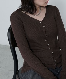 Wave button v-neck ribbed knit cardigan / ウェーブボタンVネックリブニットカーディガン