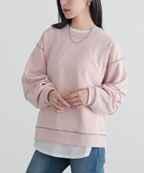 n'OrLABEL（ノアールレーベル）の「『裏毛メローランタンスリーブプルオーバー』（スウェット・レディース・ピンク/ライトブルー/オートミール/チャコール・2/1）」の4枚目の写真