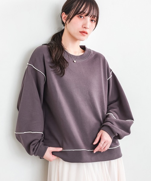 n'OrLABEL（ノアールレーベル）の「『裏毛メローランタンスリーブプルオーバー』（スウェット・レディース・ピンク/ライトブルー/オートミール/チャコール・2/1）」の2枚目の写真