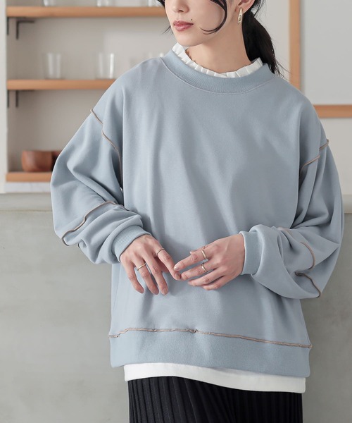 n'OrLABEL（ノアールレーベル）の「『裏毛メローランタンスリーブプルオーバー』（スウェット・レディース・ピンク/ライトブルー/オートミール/チャコール・2/1）」の3枚目の写真