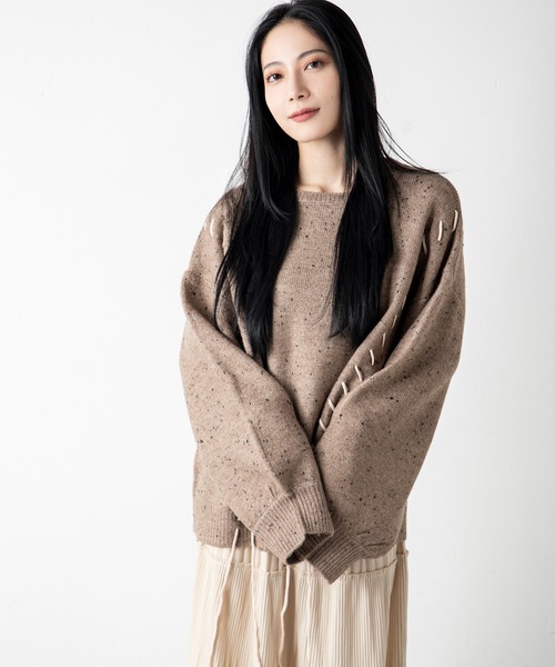 MILLION CARATS（ミリオンカラッツ）の「チョコチップ編み上げニット（ニット/セーター・レディース・ブラウン/ベージュ・FREE）」の3枚目の写真