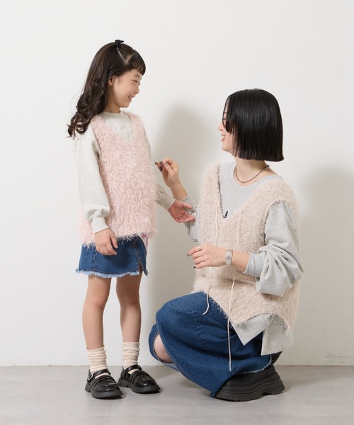 CIAOPANIC TYPY（チャオパニックティピー）の「【2025年S/S新作】【KIDS】クロップド丈シャギーニットベスト（ベスト・キッズ・イエロー/ピンク/ライトグレー・XX-LARGE/X-LARGE/LARGE/MEDIUM）」の9枚目の写真