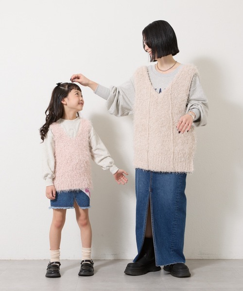 CIAOPANIC TYPY（チャオパニックティピー）の「【2025年S/S新作】【KIDS】クロップド丈シャギーニットベスト（ベスト・キッズ・イエロー/ピンク/ライトグレー・XX-LARGE/X-LARGE/LARGE/MEDIUM）」の7枚目の写真