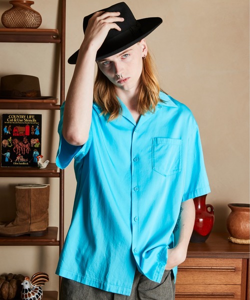 schott(ショット)の「Schott/ショット/CR PLAIN SHIRT/コットン レーヨン プレーンシャツ(シャツ/ブラウス・メンズ・ブラック/サックスブルー/オレンジ/クリーム・2XL/XL/L/M)」の1枚目の写真