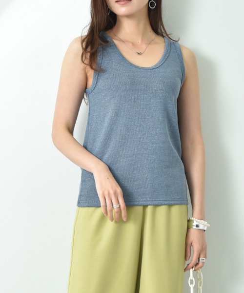 INTERPLANET（インタープラネット）の「ラメテレコタンク（タンクトップ・レディース・オフホワイト/グレイッシュブルー/ブラック・FREE）」の3枚目の写真