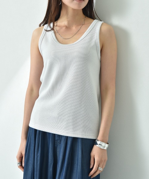 INTERPLANET（インタープラネット）の「ラメテレコタンク（タンクトップ・レディース・オフホワイト/グレイッシュブルー/ブラック・FREE）」の8枚目の写真