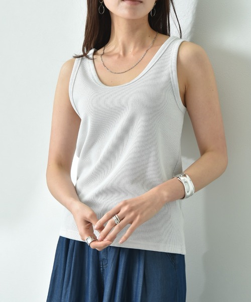 INTERPLANET（インタープラネット）の「ラメテレコタンク（タンクトップ・レディース・オフホワイト/グレイッシュブルー/ブラック・FREE）」の10枚目の写真