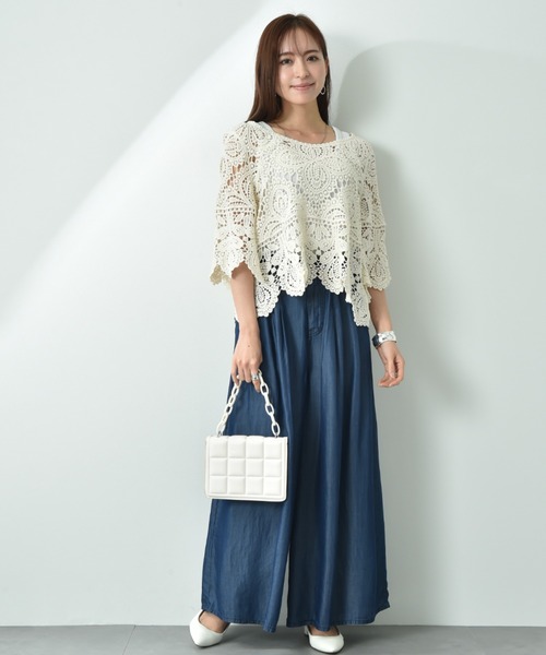 INTERPLANET（インタープラネット）の「ラメテレコタンク（タンクトップ・レディース・オフホワイト/グレイッシュブルー/ブラック・FREE）」の7枚目の写真