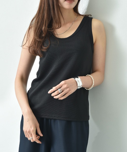 INTERPLANET（インタープラネット）の「ラメテレコタンク（タンクトップ・レディース・オフホワイト/グレイッシュブルー/ブラック・FREE）」の19枚目の写真