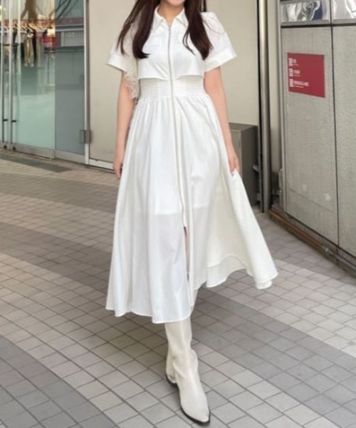 バストフレアワンピース 半袖 夏服（ワンピース）｜rienda（リエンダ 