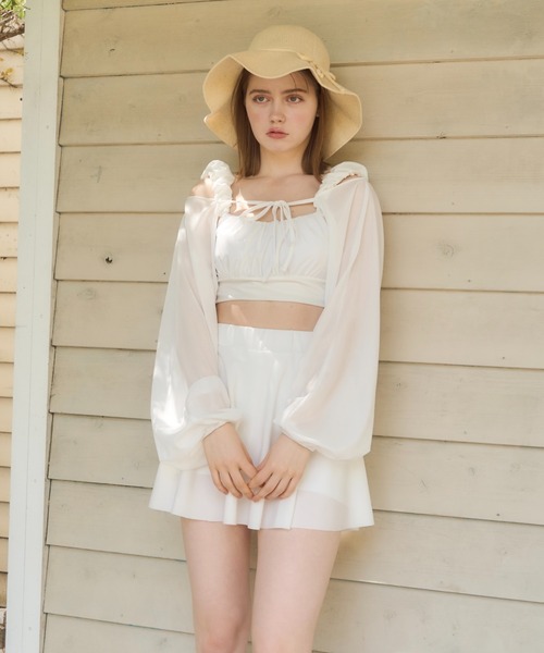 mellowneon（メロウネオン）の「ボレロセットギャザー水着（水着・レディース・ブラック/アイボリー/チャコールグレー・FREE）」の8枚目の写真