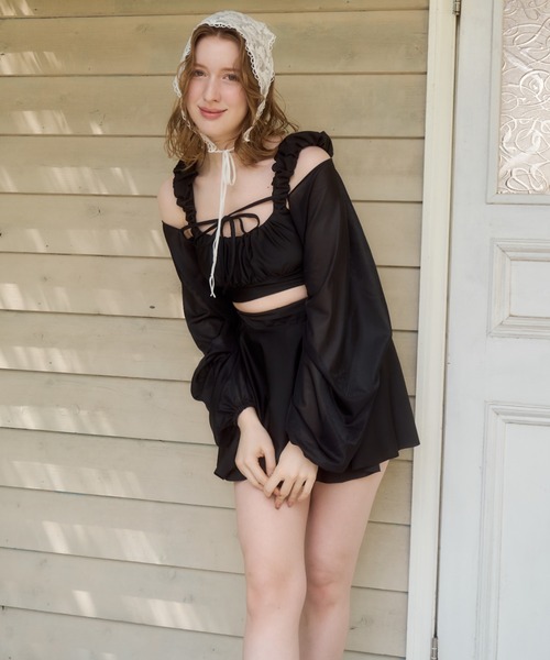 mellowneon（メロウネオン）の「ボレロセットギャザー水着（水着・レディース・ブラック/アイボリー/チャコールグレー・FREE）」の19枚目の写真