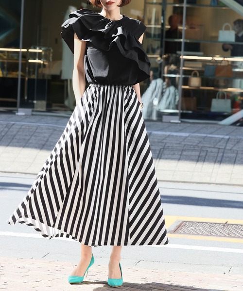 ストライプフレアロングスカート（スカート）｜ELFRANK（エルフランク