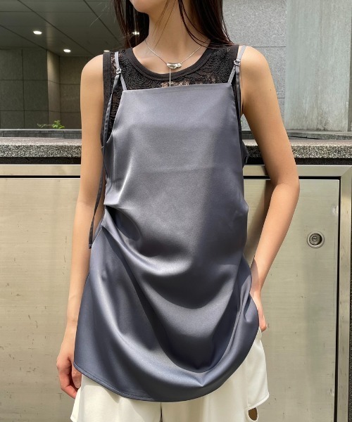 AIC.(エーアイシー)の「ロングストラップサテンタックキャミソール(キャミソール・レディース・アイボリー/ダークグレー/イエロー・FREE)」の1枚目の写真