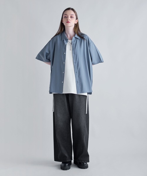 ルーズシルエットシルクライクドレープハーフスリーブシャツ（シャツ