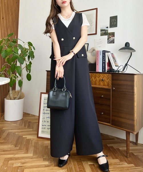 試着のみ✨ラックス　2024 TWツイルVネックサロペット　ブラック Vネックオールインワン|allureville OFFICIAL SITE / ONLINE