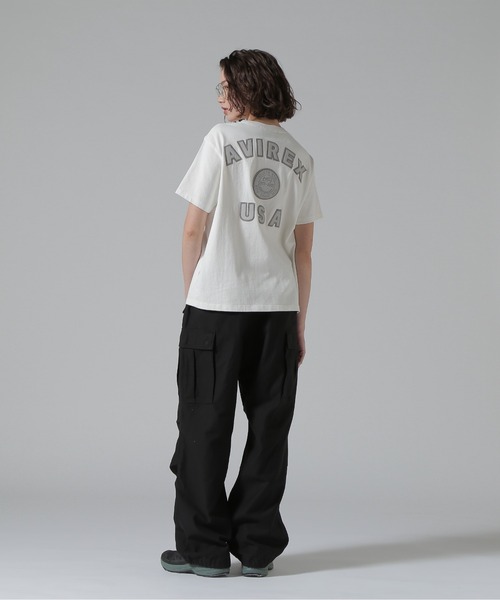 AVIREX(アヴィレックス)の「《50th Anniversary》LEATHER PATCHED VARSITY T-SHIRT/レザーパッチド バーシティーTシャツ(Tシャツ/カットソー・レディース・ホワイト/ブラック/ネイビー・F)」の6枚目の写真