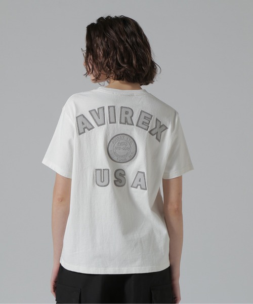 AVIREX(アヴィレックス)の「《50th Anniversary》LEATHER PATCHED VARSITY T-SHIRT/レザーパッチド バーシティーTシャツ(Tシャツ/カットソー・レディース・ホワイト/ブラック/ネイビー・F)」の8枚目の写真