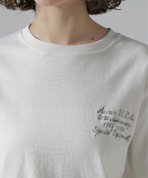 AVIREX(アヴィレックス)の「《50th Anniversary》LEATHER PATCHED VARSITY T-SHIRT/レザーパッチド バーシティーTシャツ(Tシャツ/カットソー・レディース・ホワイト/ブラック/ネイビー・F)」の9枚目の写真