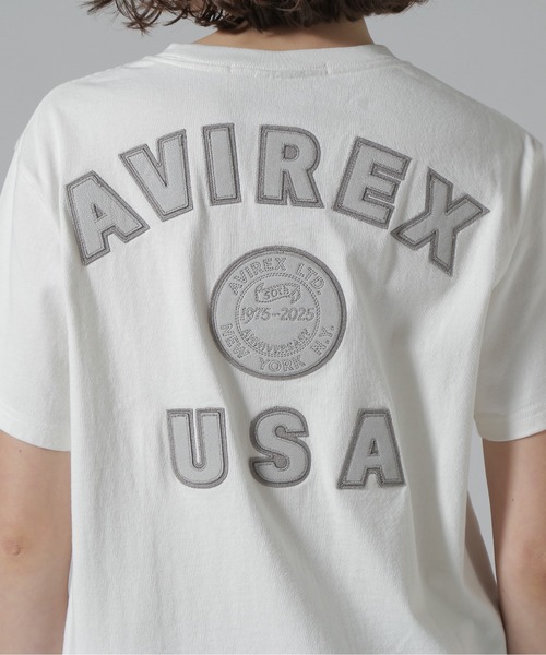 AVIREX(アヴィレックス)の「《50th Anniversary》LEATHER PATCHED VARSITY T-SHIRT/レザーパッチド バーシティーTシャツ(Tシャツ/カットソー・レディース・ホワイト/ブラック/ネイビー・F)」の12枚目の写真