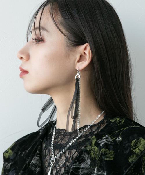 HARE（ハレ）の「チュールリボンピアス(HARE)（ピアス（両耳用）・レディース・ブラック/ライトグレー・FREE）」の19枚目の写真