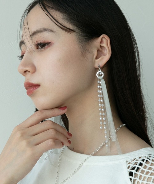 HARE（ハレ）の「チュールリボンピアス(HARE)（ピアス（両耳用）・レディース・ブラック/ライトグレー・FREE）」の7枚目の写真