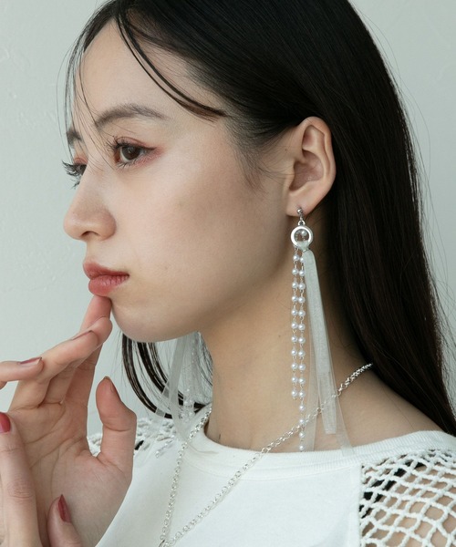 HARE（ハレ）の「チュールリボンピアス(HARE)（ピアス（両耳用）・レディース・ブラック/ライトグレー・FREE）」の8枚目の写真