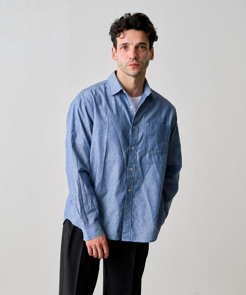 COLONY 2139（コロニートゥーワンスリーナイン）の「先染めシャンブレーレギュラーカラーシャツ（シャツ/ブラウス・メンズ・サックスブルー/ネイビー/グレー・SMALL/LARGE/MEDIUM）」の10枚目の写真