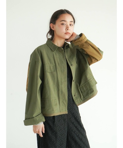 FIKA.(フィーカ)の「Bicolor sleeve military jacket(ミリタリージャケット・レディース・ブラック/カーキ/グレー系その他3・FREE)」の3枚目の写真