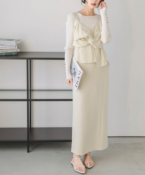 AMELY（エミリー）の「リボンビスチェセットアップ（セットアップ・レディース・ブラック/アイボリー/グレー・M/L）」の2枚目の写真