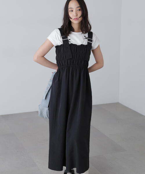 FREE'S MART（フリーズマート）の「◆シャーリングジャンスカ（ジャンパースカート・レディース・ホワイト/ブラック・SMALL/MEDIUM）」の5枚目の写真