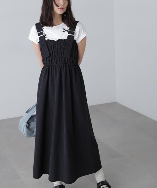 FREE'S MART（フリーズマート）の「◆シャーリングジャンスカ（ジャンパースカート・レディース・ホワイト/ブラック・SMALL/MEDIUM）」の8枚目の写真