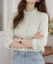 SallyLunn（サリーラン）の「【お気に入り1.6万人突破！選べる12カラー/S～XLサイズ展開♪】襟元フリルシャツブラウス（シャツ/ブラウス）」