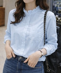 SallyLunn（サリーラン）の「【お気に入り1.5万人突破！選べる12カラー/S～XLサイズ展開♪】襟元フリルシャツブラウス（シャツ/ブラウス）」