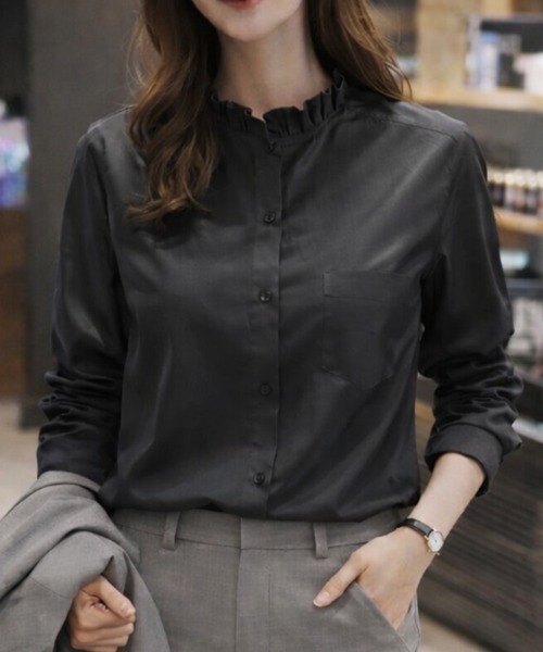 セール】【選べる7カラー/S～XLサイズ展開♪】襟元フリルシャツ