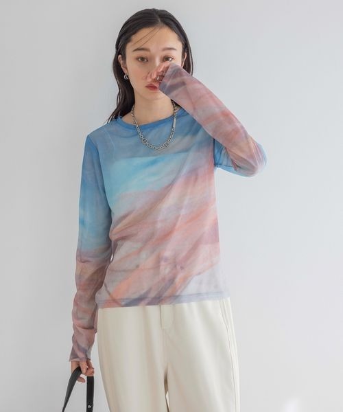 JEANASIS(ジーナシス)の「landscapeシアーLS/450949(Tシャツ/カットソー・レディース・ベージュ系その他/ブルー系その他・FREE)」の3枚目の写真