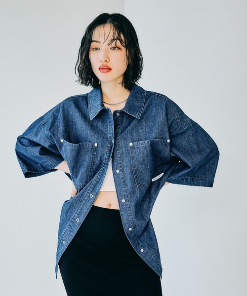 レプシィムBIGデニムシャツ セール】BIGデニム5分袖シャツチュニック 242829（シャツ