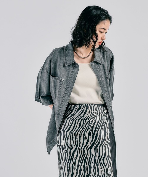 BIGデニム5分袖シャツチュニック LEPSIM｜BIGデニム5分袖シャツチュニック | Rakuten Fashion