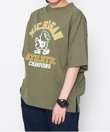 【spiritoso】バードプリントカレッジTシャツ