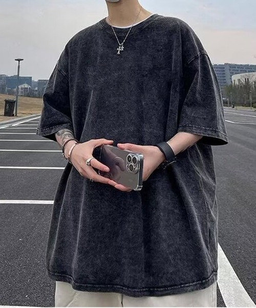 NEW GENTLEMAN(ニュージェントルマン)の「ブラックアウト ピグメント加工 オーバーサイズT(Tシャツ/カットソー・メンズ・ブラック/グレイッシュベージュ/オリーブ/グレー/ネイビー/パープル/ブラウン/ピンク・L/M/XL)」の14枚目の写真