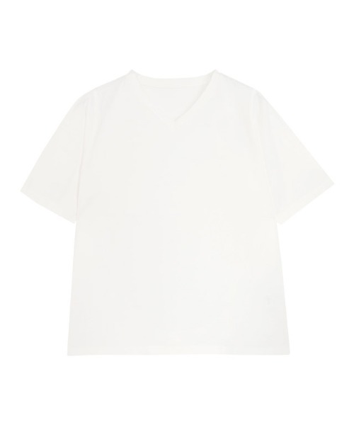 Pierrot(ピエロ)の「【骨格ストレートさんにオススメ】Vネック/五分袖ベーシックTシャツ(Tシャツ/カットソー・レディース・チャコール/オフホワイト/ブルー/ブラック・S/M/L)」の6枚目の写真