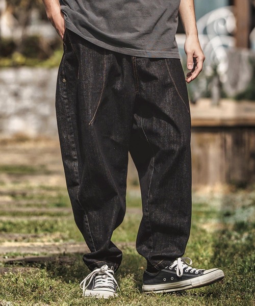 CAMBIO カンビオ パンツ ジオメトリック デニム ジャガード バルーン CAMBIO(カンビオ)】Distressed Balloon Silhouette Denim Pants