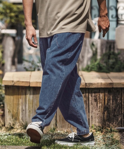 【えむ】ユーロ古着Paoto daBarberinoツータックウールパンツ mp13284-Silky Denim Two Tuck Wide Straight Pants デニム
