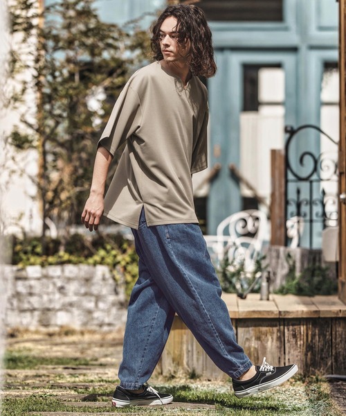 【えむ】ユーロ古着Paoto daBarberinoツータックウールパンツ mp12773-Accordion Jacquard Denim Wide Straight Pants ワイド
