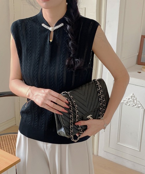 CHANEL ストライプ ノースリーブニット CHANEL シャネル シャツ ノースリーブ ストライプ コットン