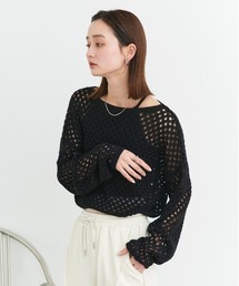 ad thie（アドティエ）の「ショート丈透かし編み ニットプルオーバー（ニット/セーター）」