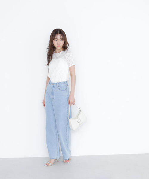 NATURAL BEAUTY BASIC(ナチュラルビューティーベーシック)の「カットレースTシャツ(Tシャツ/カットソー・レディース・ダークブラウン/オフホワイト/イエロー・FREE)」の7枚目の写真