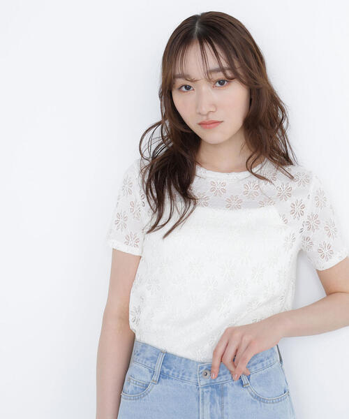 NATURAL BEAUTY BASIC(ナチュラルビューティーベーシック)の「カットレースTシャツ(Tシャツ/カットソー・レディース・ダークブラウン/オフホワイト/イエロー・FREE)」の8枚目の写真