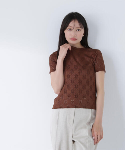 NATURAL BEAUTY BASIC(ナチュラルビューティーベーシック)の「カットレースTシャツ(Tシャツ/カットソー・レディース・ダークブラウン/オフホワイト/イエロー・FREE)」の13枚目の写真